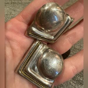 925 Sterling 2-Tone Vintage Mexico Modernist Large Hollow Earrings 23.4g
